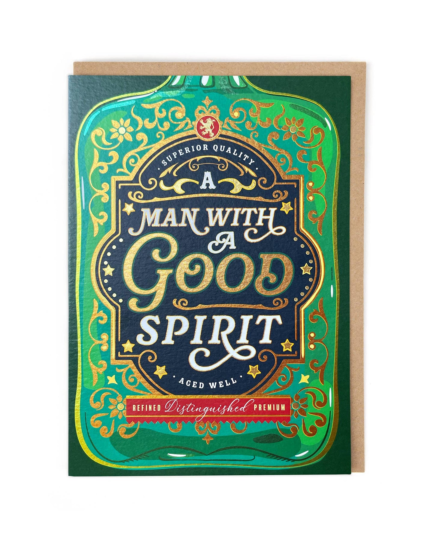 Decorative card with text 'A Man with a Good Spirit' on a green background