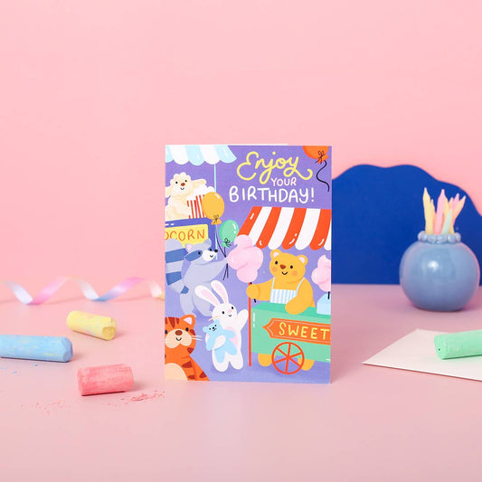 Kids’ Birthday Card – Candyfloss Fairground Design