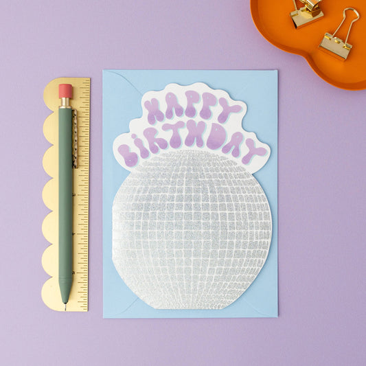 Disco Ball Birthday Card | Shaped Die Cut Mirror Ball Card