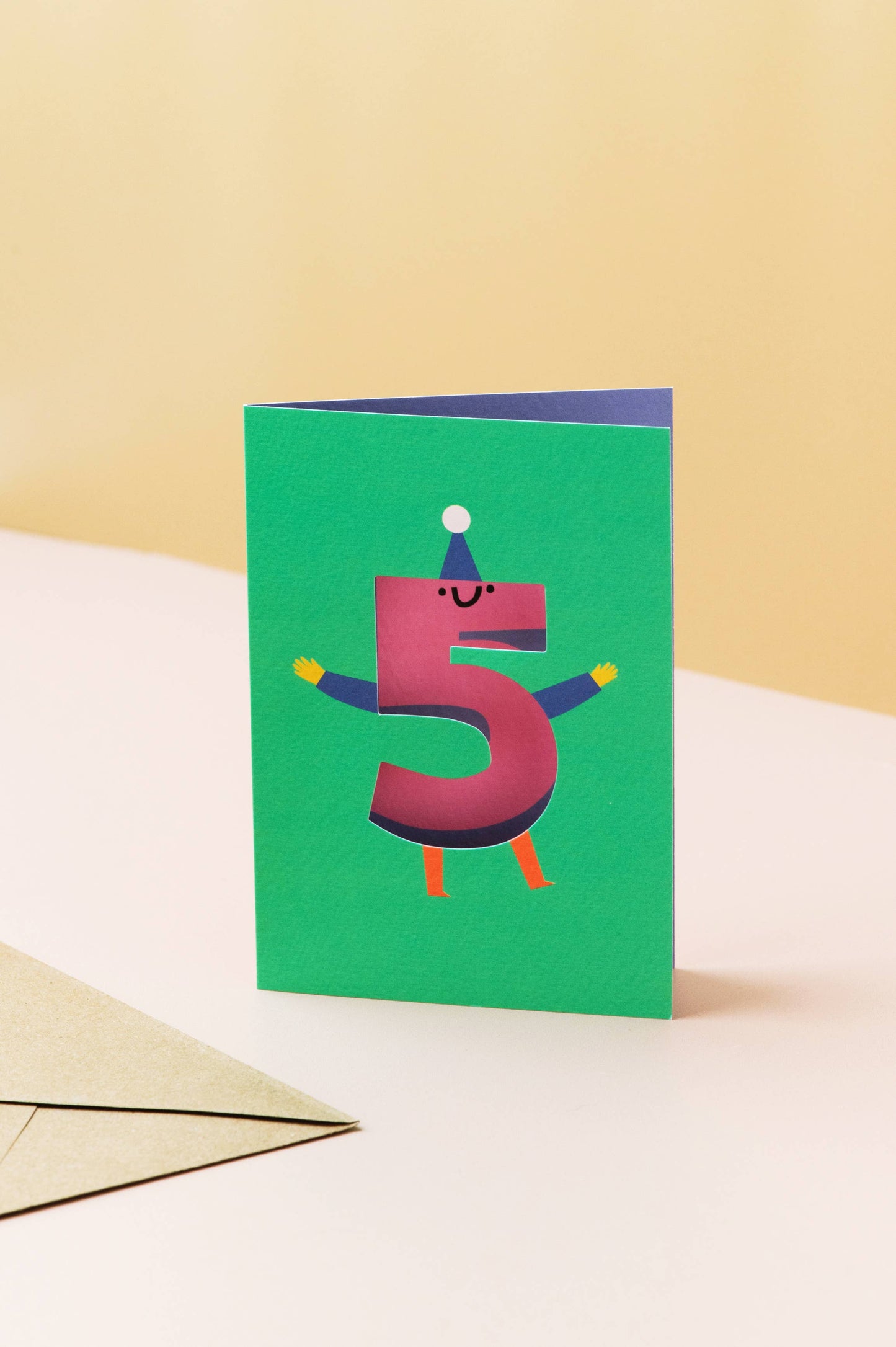 Birthday Card with a cut out 5. Age Card. Blank inside.