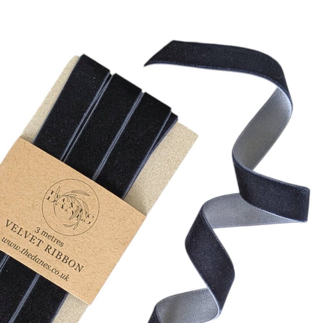 Velvet Ribbon 16mm x 3 meters. Choice of colours Antique Rose, Forest Green, Moss Green, Navy, and Red.