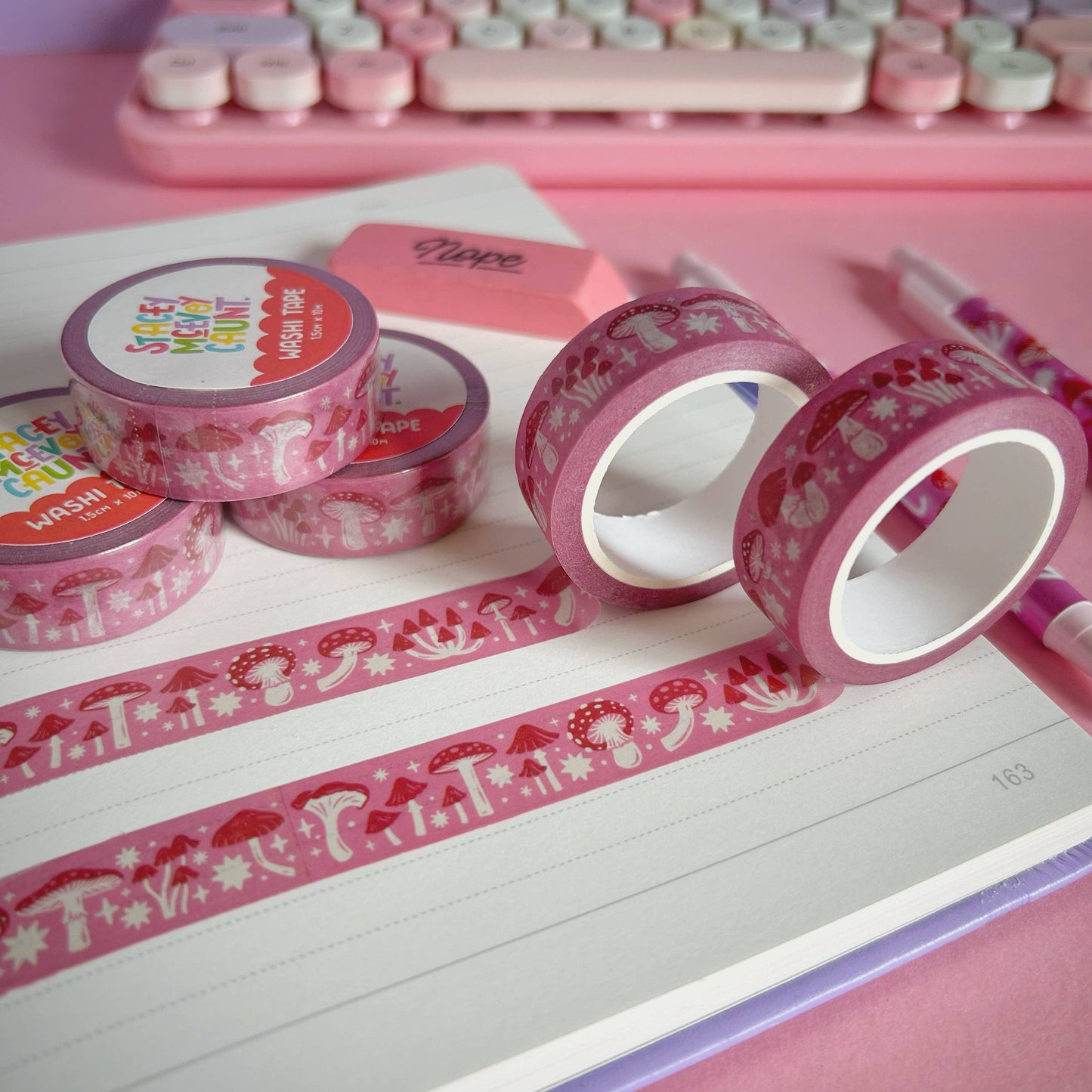 Pink and Red Mushroom Washi Tape