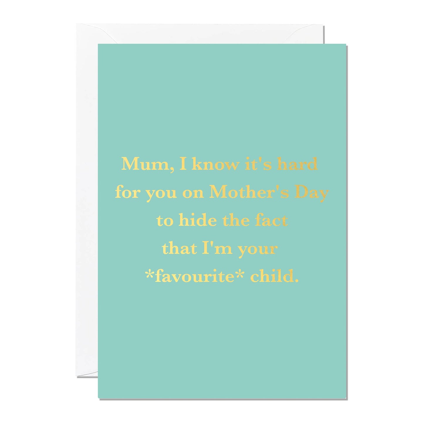 Greeting card with yellow text on a light blue background