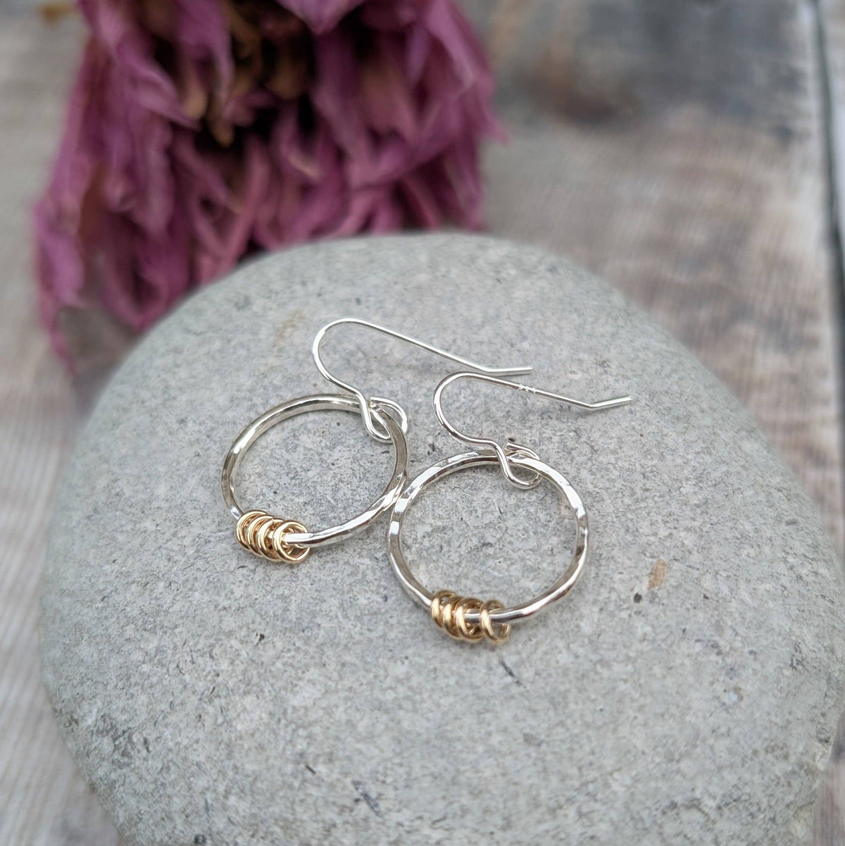 Silver Circle Earrings with Gold Loops