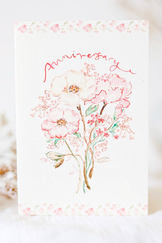 Anniversary Blooms - Hand-Painted Anniversary Card