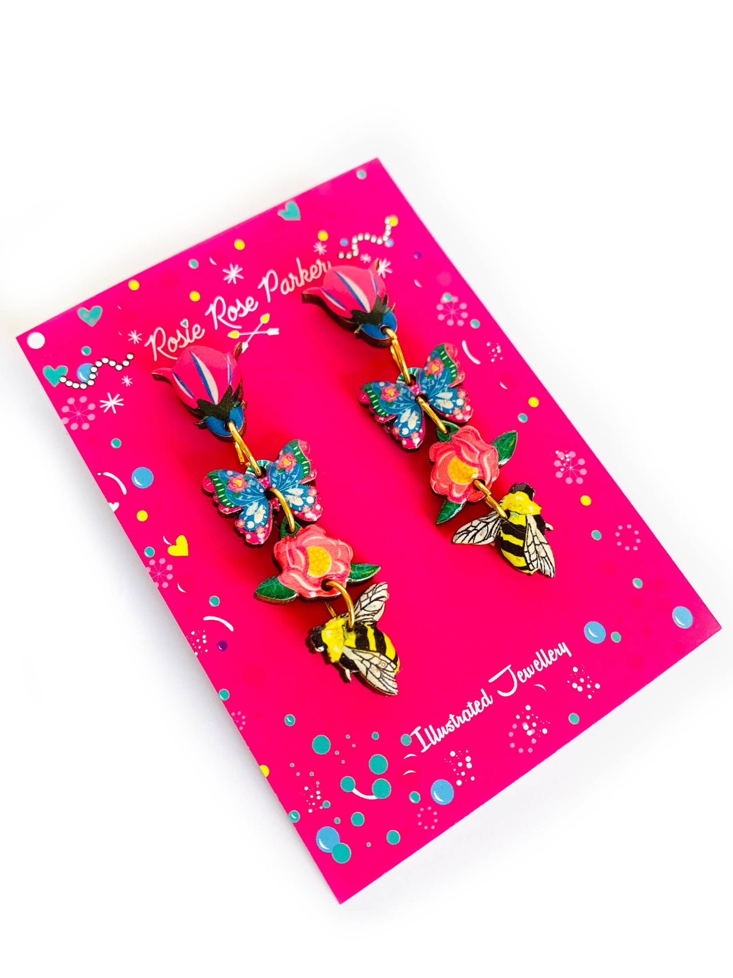 Dangle flower earrings bold wooden and resin.
