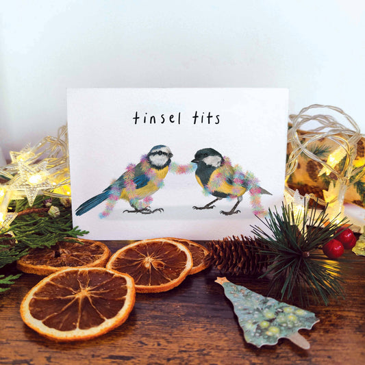 Tinsel Tits Christmas Card | Funny Wildlife Xmas Cards