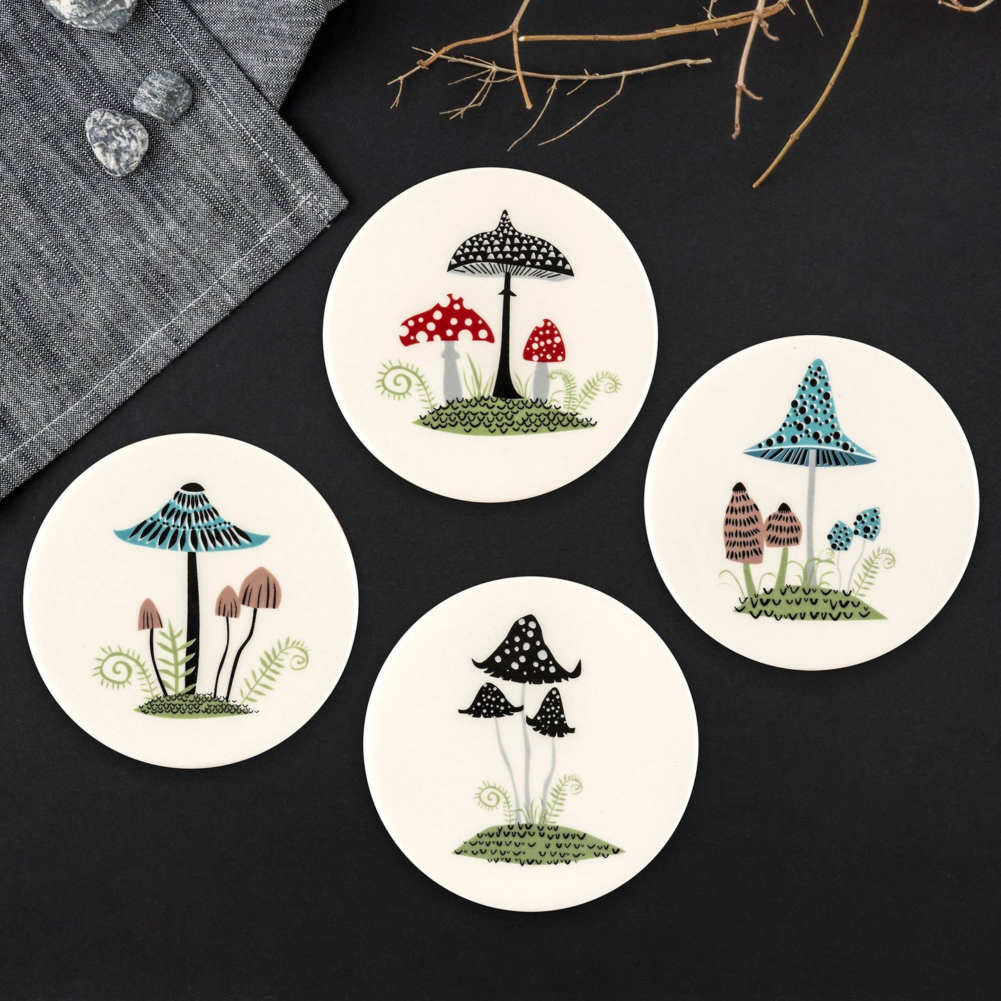 Handmade Ceramic Toadstool Coasters box set of 4