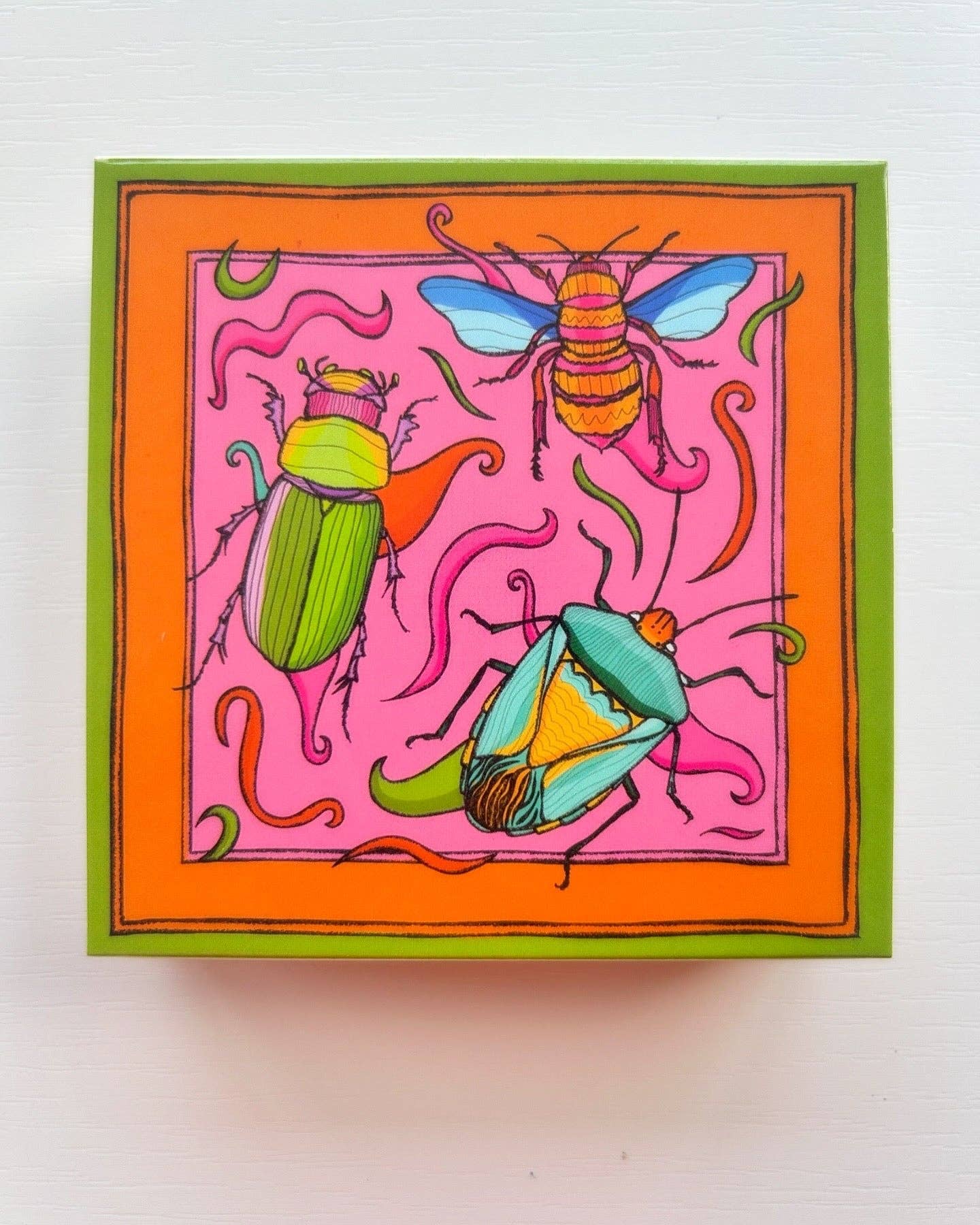 matches. Colourful illustration of bugs.
