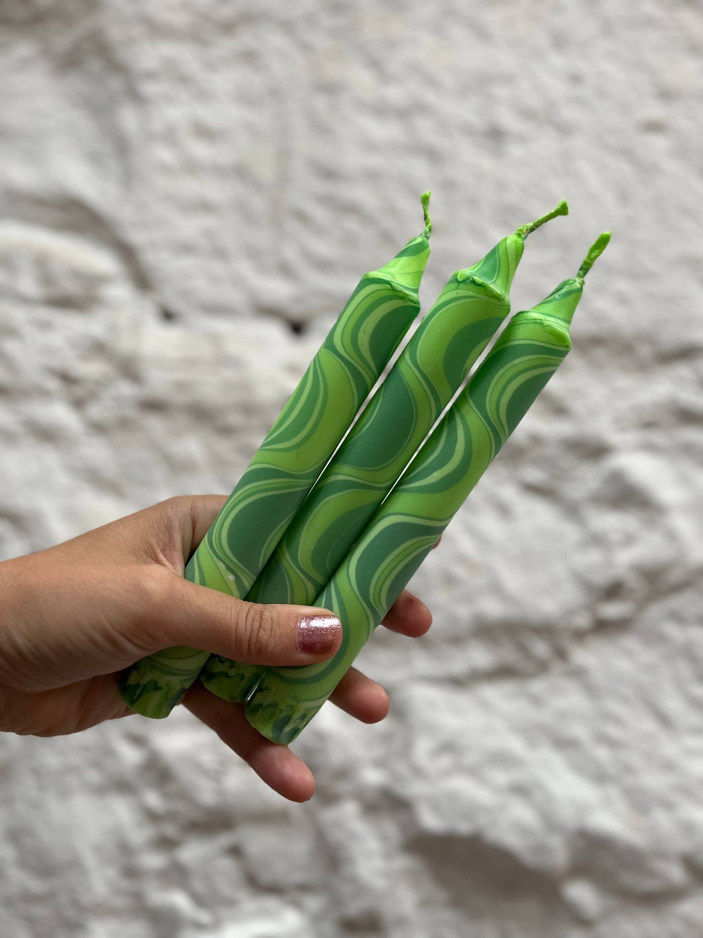 Marble Green Dinner Candle. Not Vegan Friendly