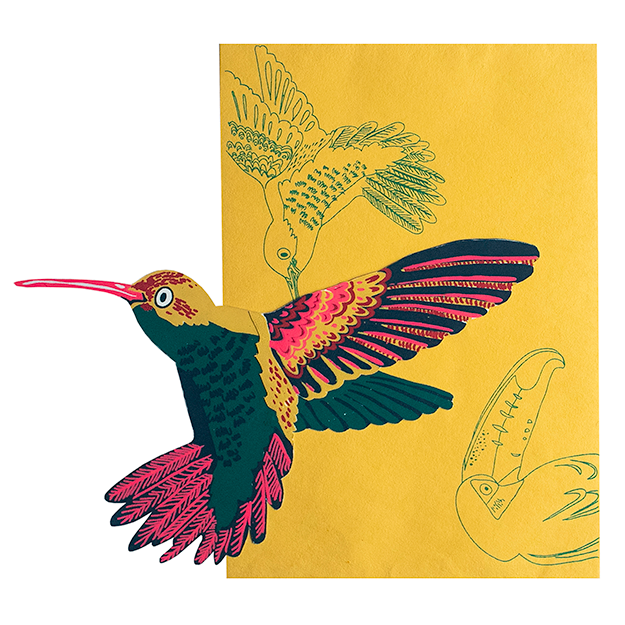 Hand printed Hummingbird card
