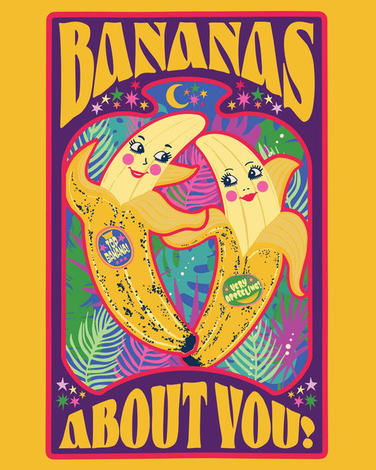 Bananas about you. Greetings card. Perfect for anniversary, valentines and your special person.