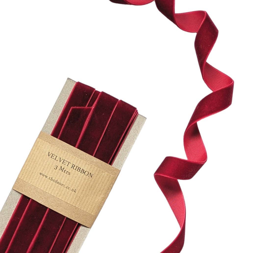 Velvet Ribbon 16mm x 3 meters. Choice of colours Antique Rose, Forest Green, Moss Green, Navy, and Red.