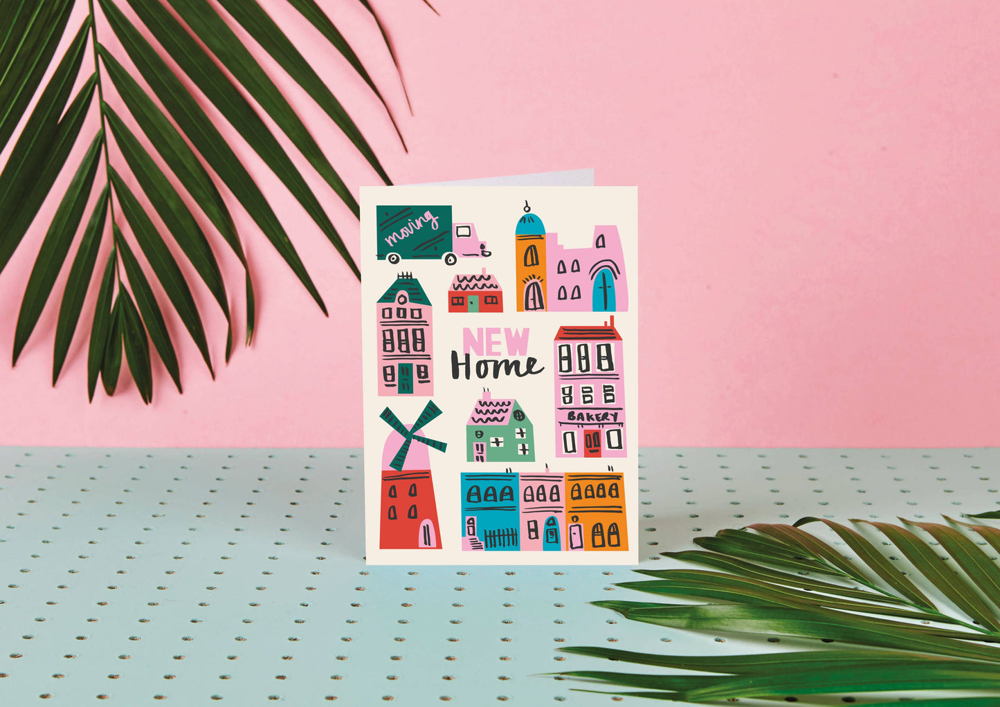 New Home Card.  Illustration of different style houses.