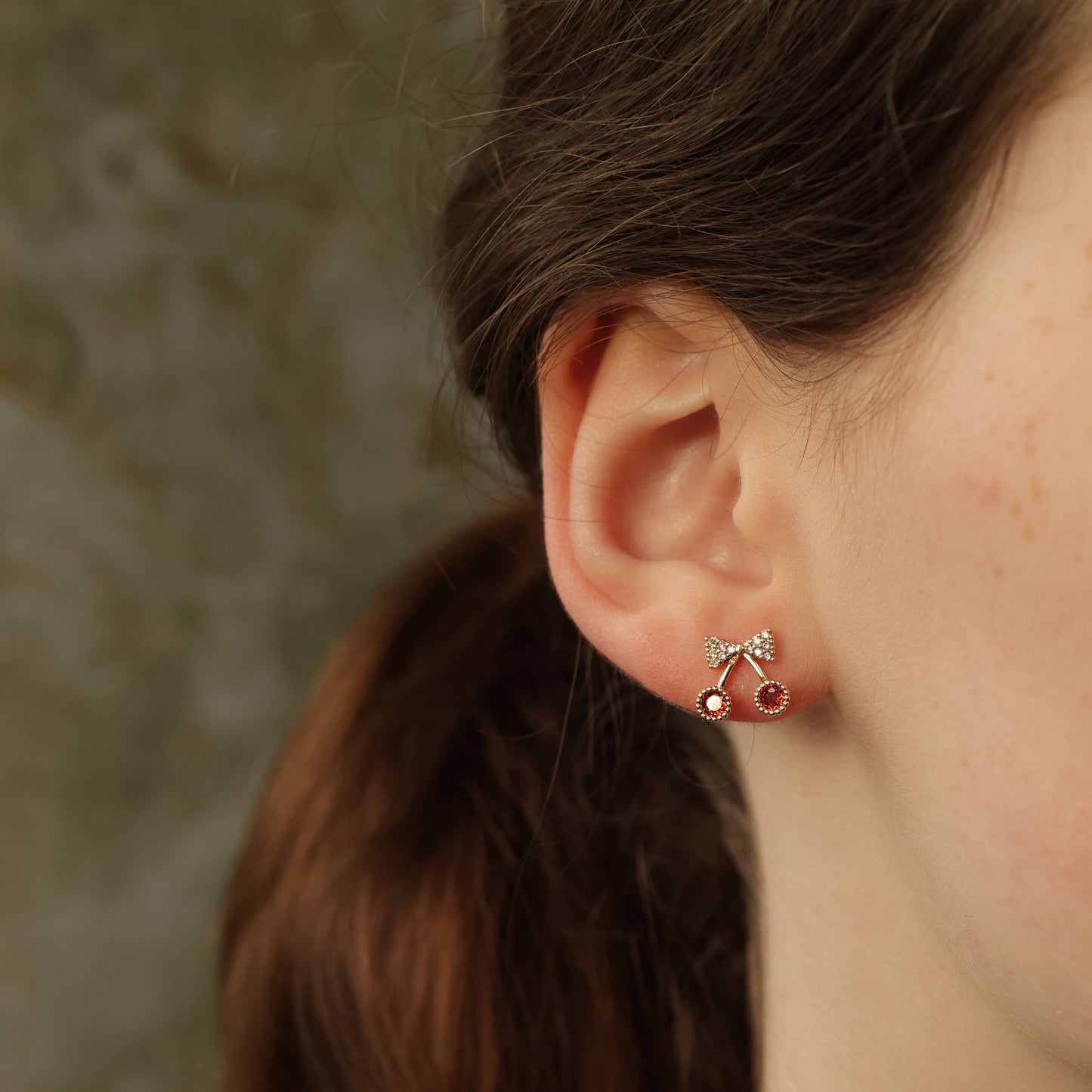 Cherry Bow Stud Earrings