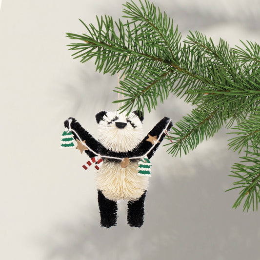 Bristle Panda Christmas Decoration, 13cm