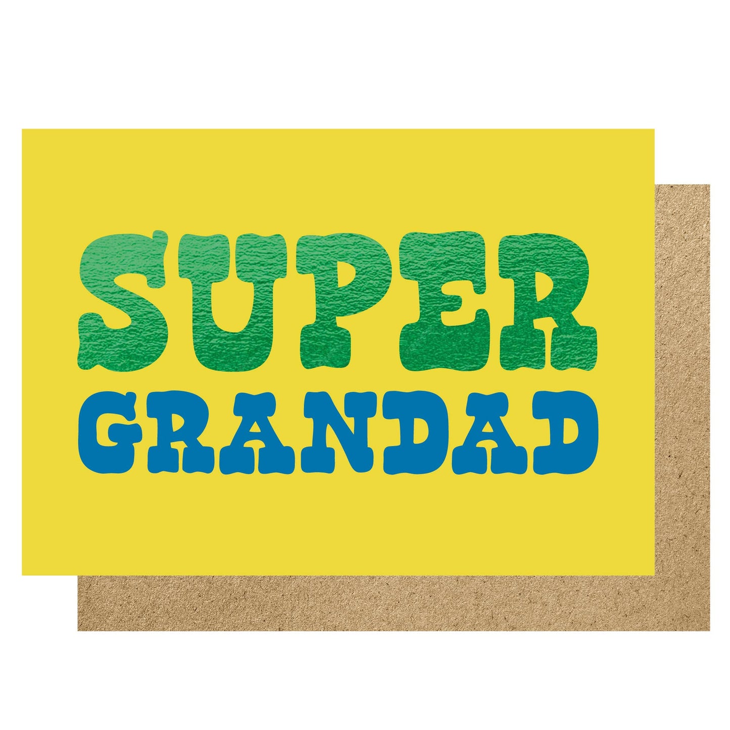 Colourful lettering on yellow background with brown envelope.
