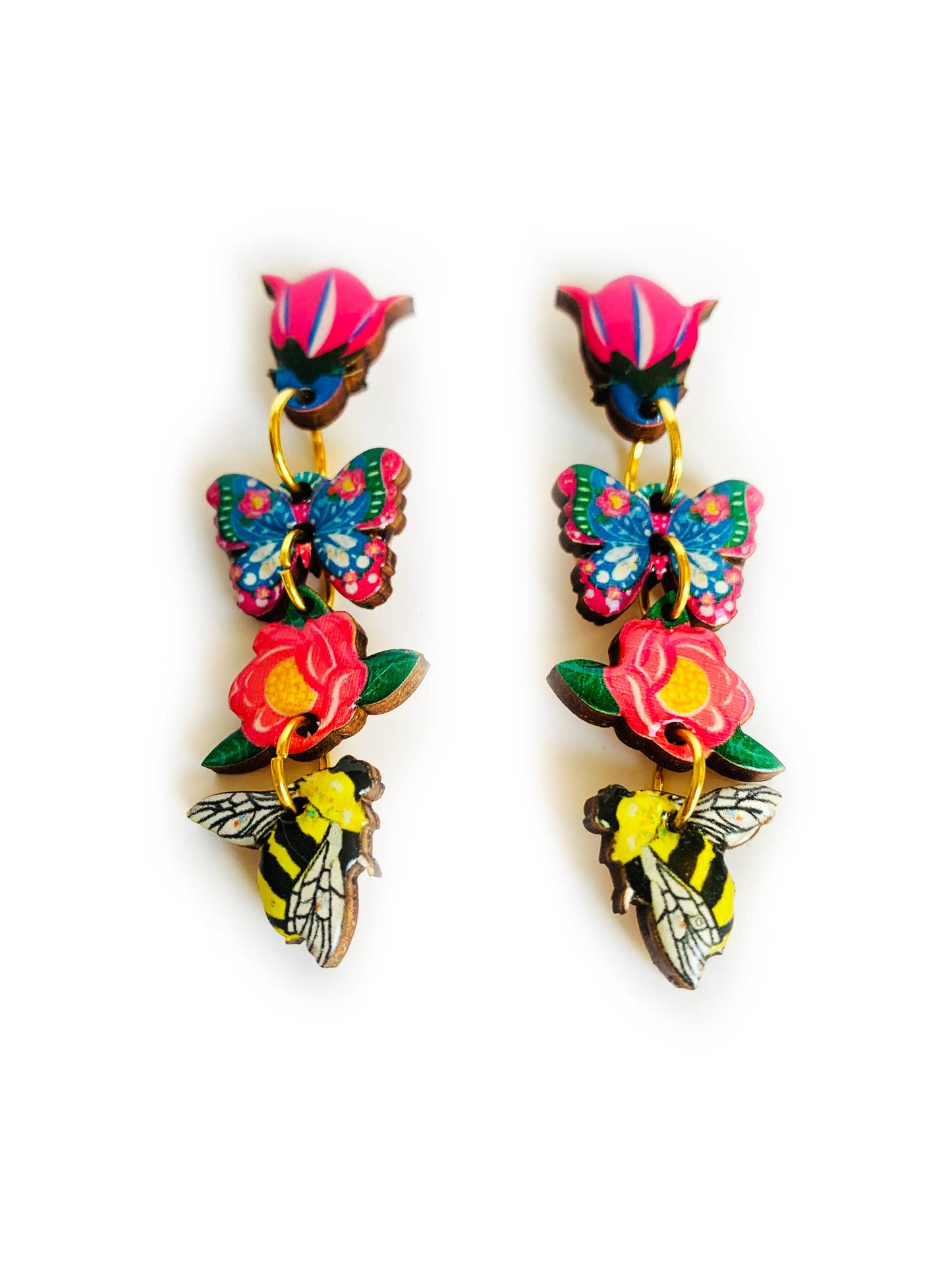 Dangle flower earrings bold wooden and resin.