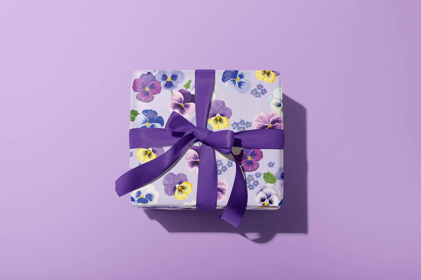 Lilac gift wrap with pansies