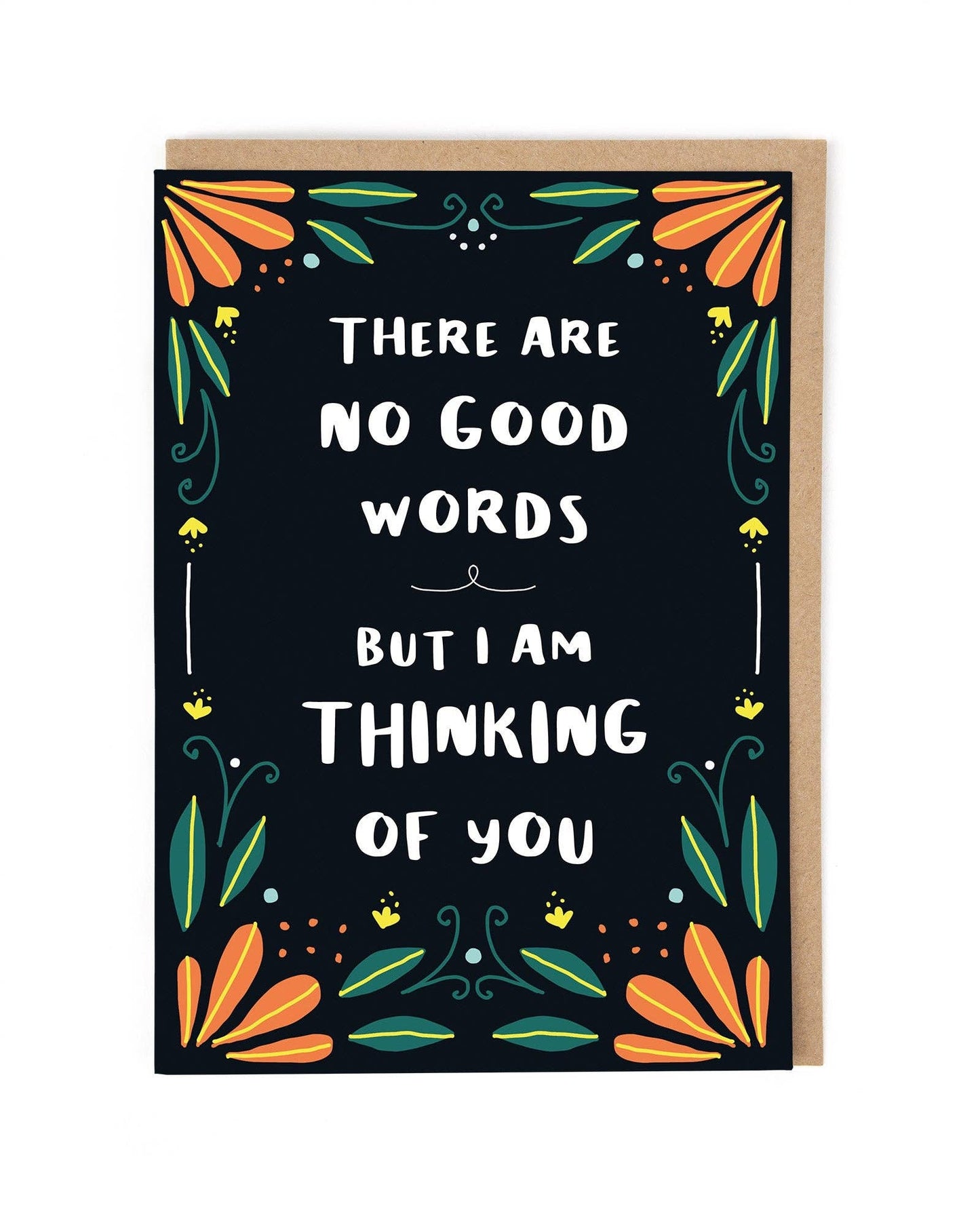 Greeting card with floral design and text on a black background