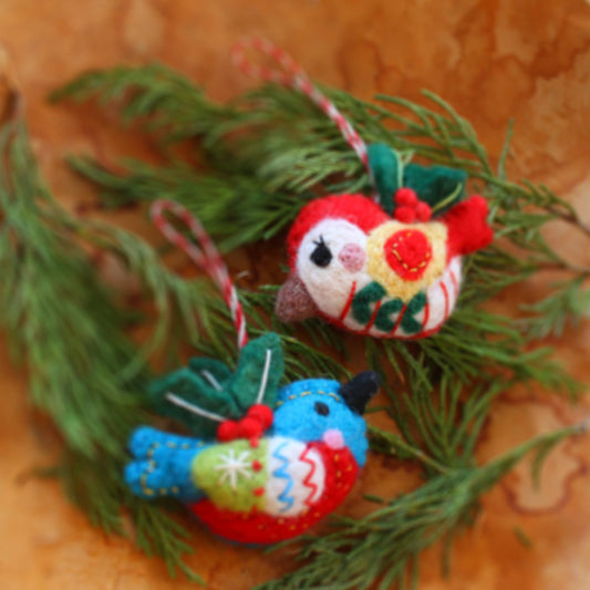 Birds with Holly Hanging Decorations - 2 Designs