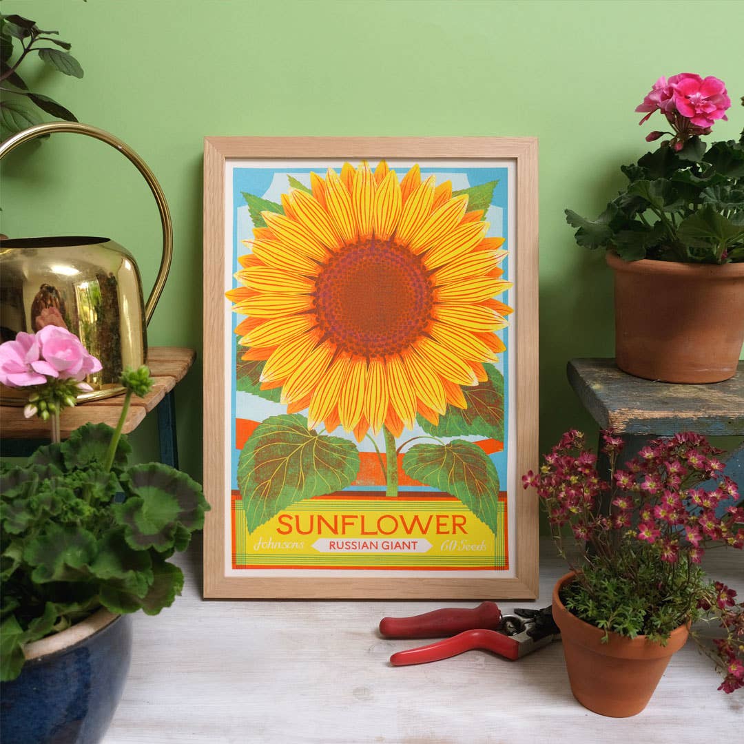 Risopgraph print of a sunflower