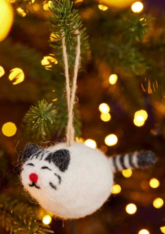 Felt Cat With Stripey Tail Decoration