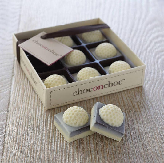 Belgium chocolate shaped into golf balls.