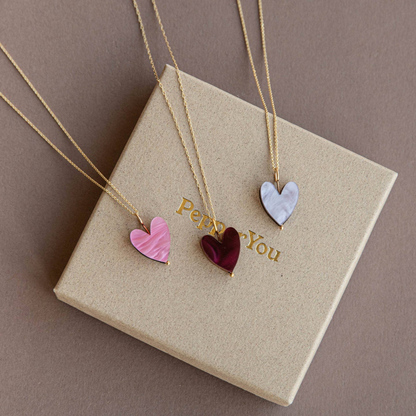 Heart Pendant. Acrylic backed with wood. Gold Chain.