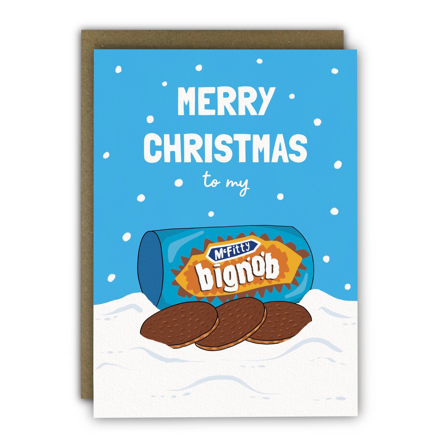 Christmas card with McVitie's Bignob cookies and blue background