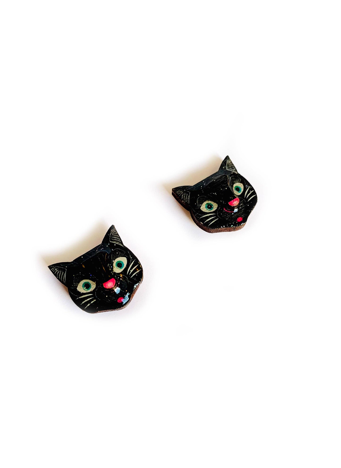 Wood and resin black cat 3 d studs.