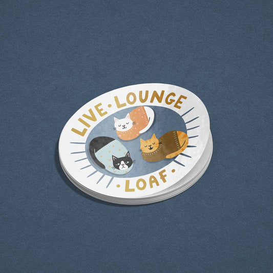 Live, Lounge, Loaf - Cute Colourful Cat Vinyl Sticker