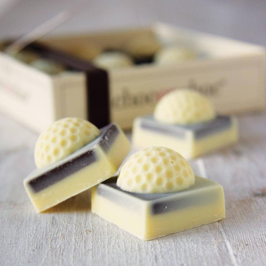 Belgium chocolate shaped into golf balls.