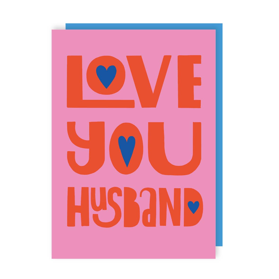 Card with 'Love You Husband' text on a pink background