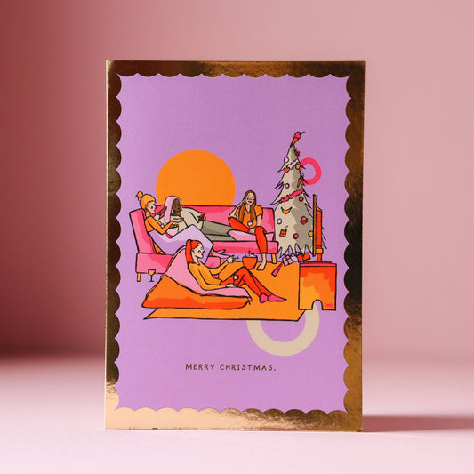 Movie Night Christmas Card, Gold Foiled A6 Card