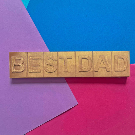 Best Dad slab of Belgium chocolate dusted with edible gold dust.