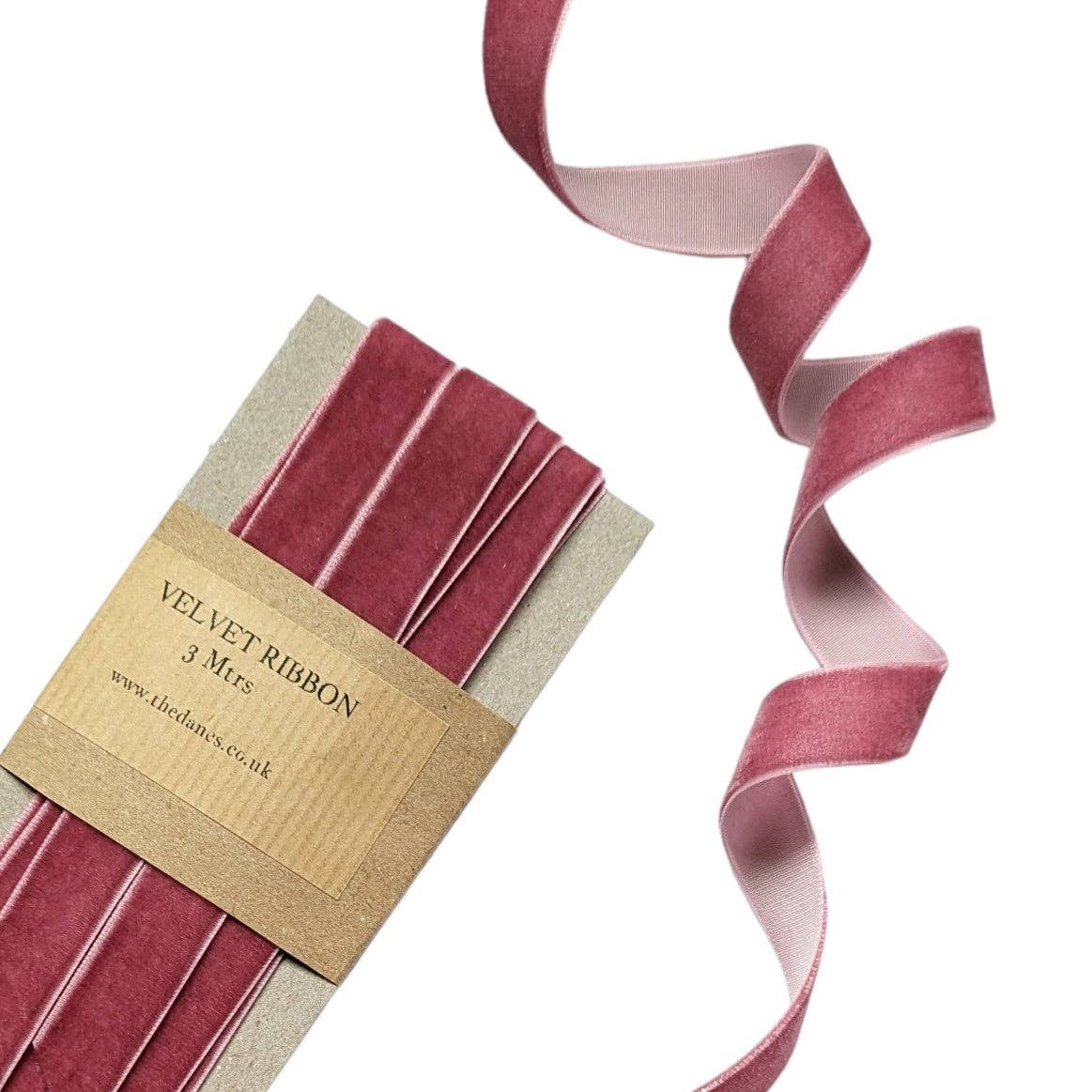 Velvet Ribbon 16mm x 3 meters. Choice of colours Antique Rose, Forest Green, Moss Green, Navy, and Red.