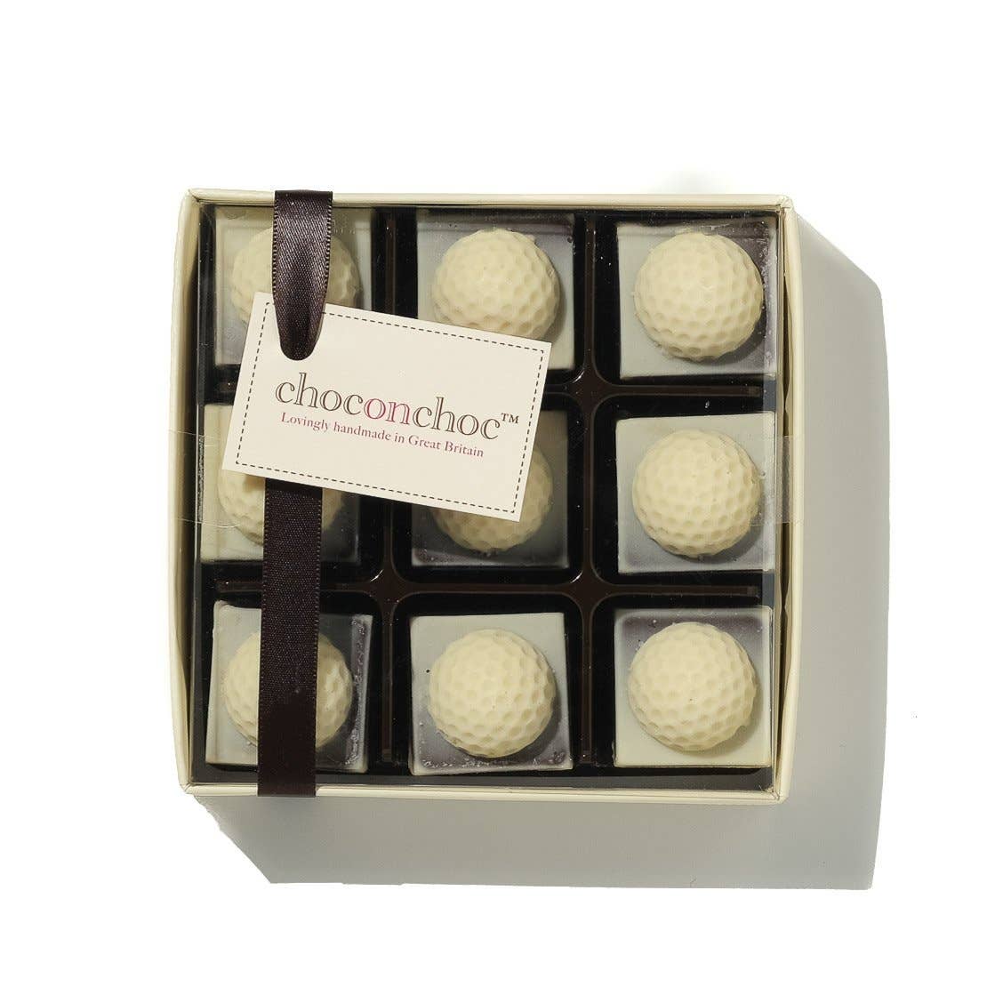Belgium chocolate shaped into golf balls.