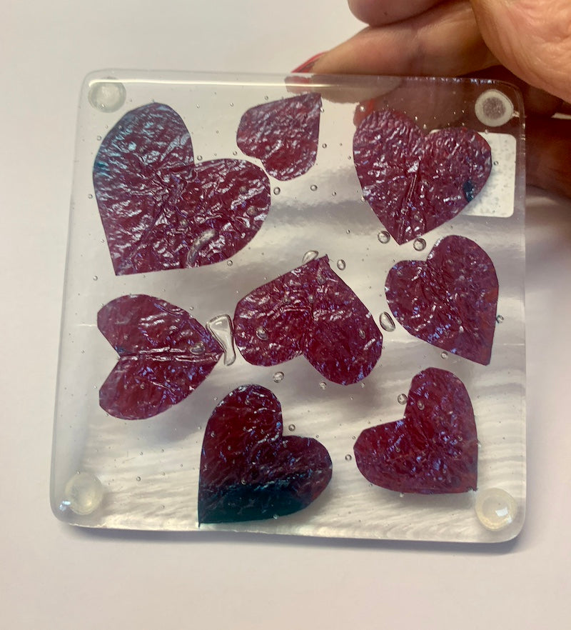 Copper Heart Coaster. Fused Glass.