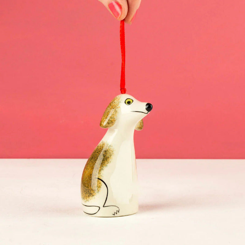 Ceramic brown and white dog hanging