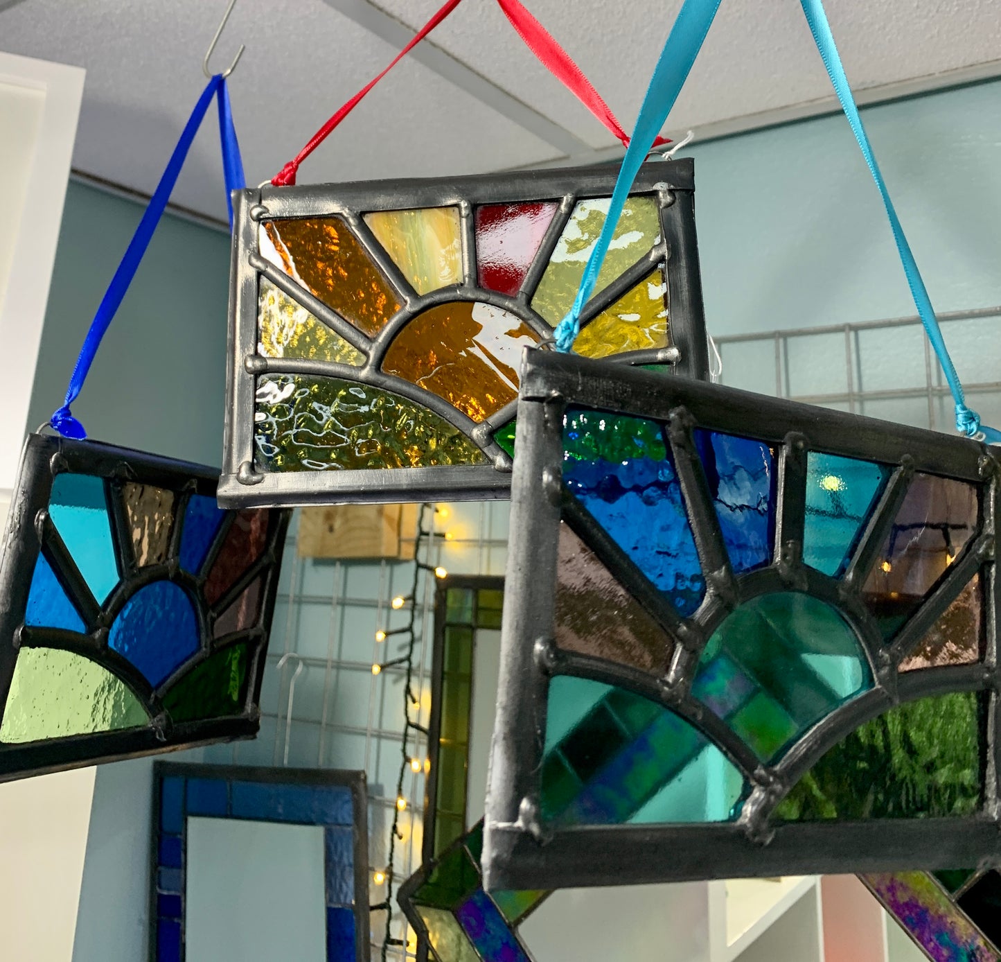 Stained glass sun over fields small sun catcher with hooks