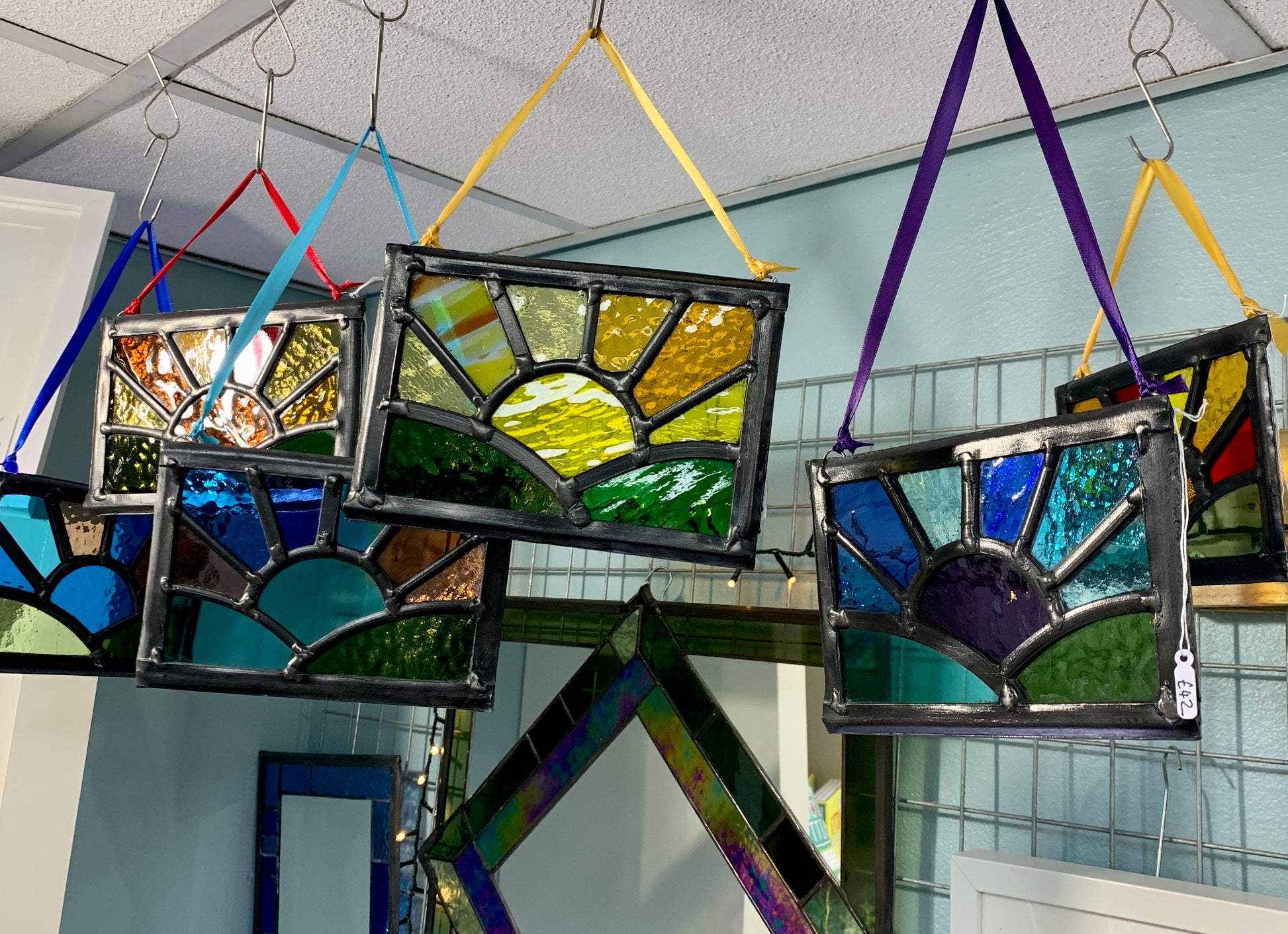 Stained glass sun over fields small sun catcher with hooks