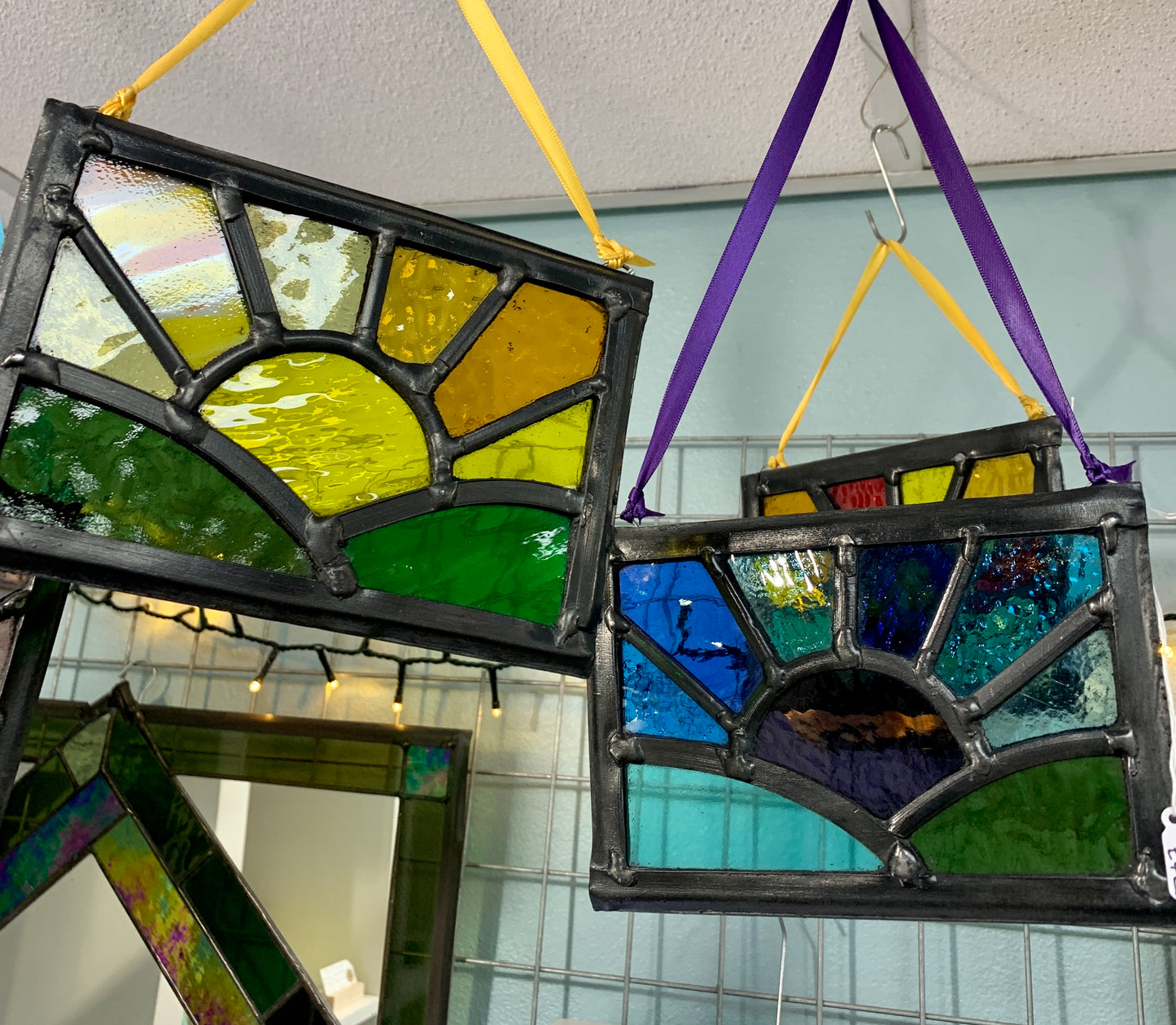 Stained glass sun over fields small sun catcher with hooks