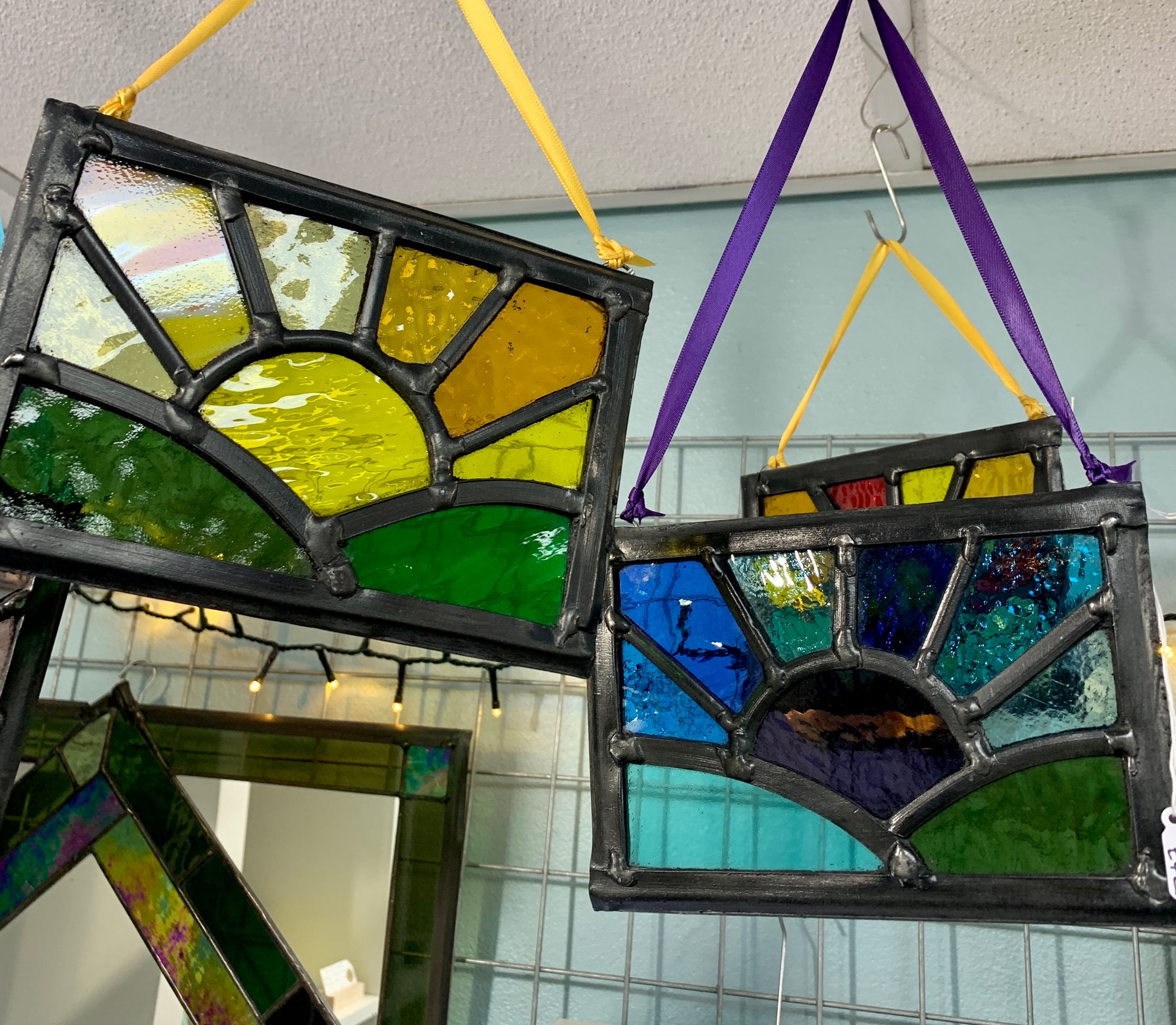 Stained glass sun over fields small sun catcher with hooks