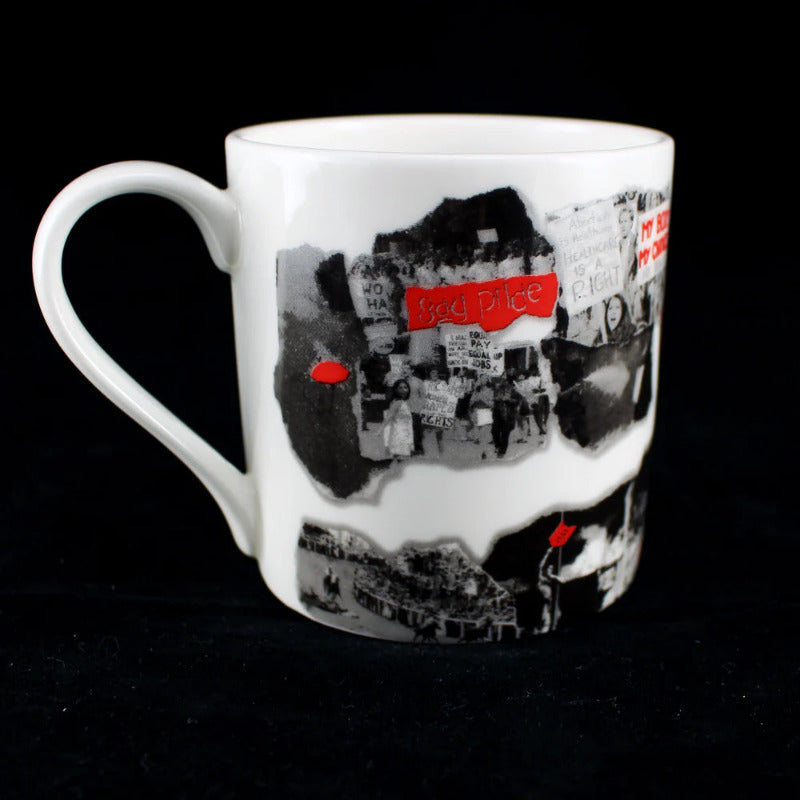 Bone china mug with illustrations celebrating activist Margaret Mead
