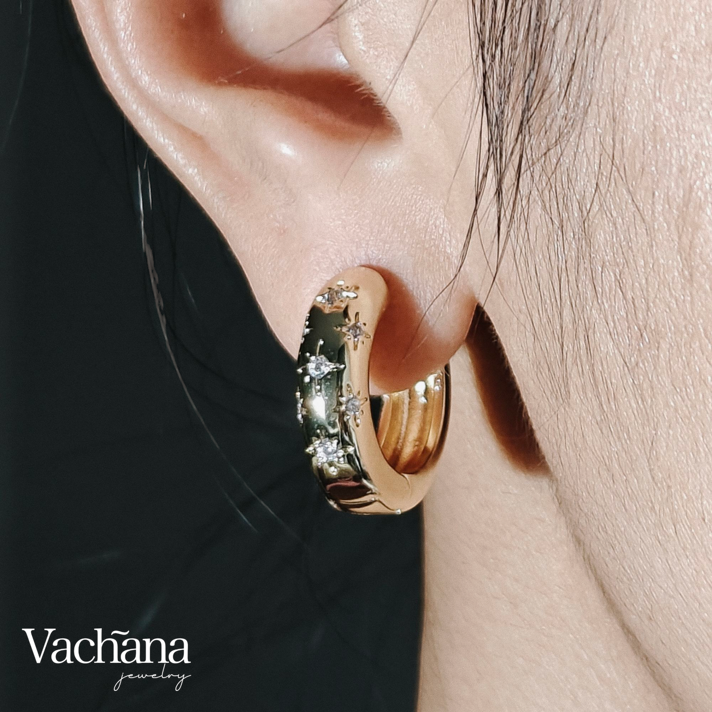 Gold plated brass with stars hoops