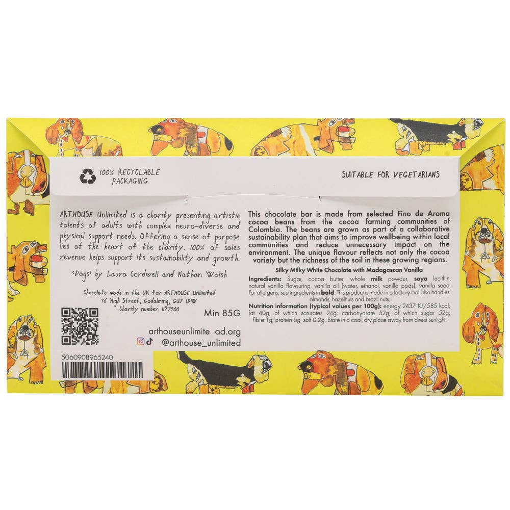 Happy Hounds, Silky Milky White Bar Chocolate with Vanilla