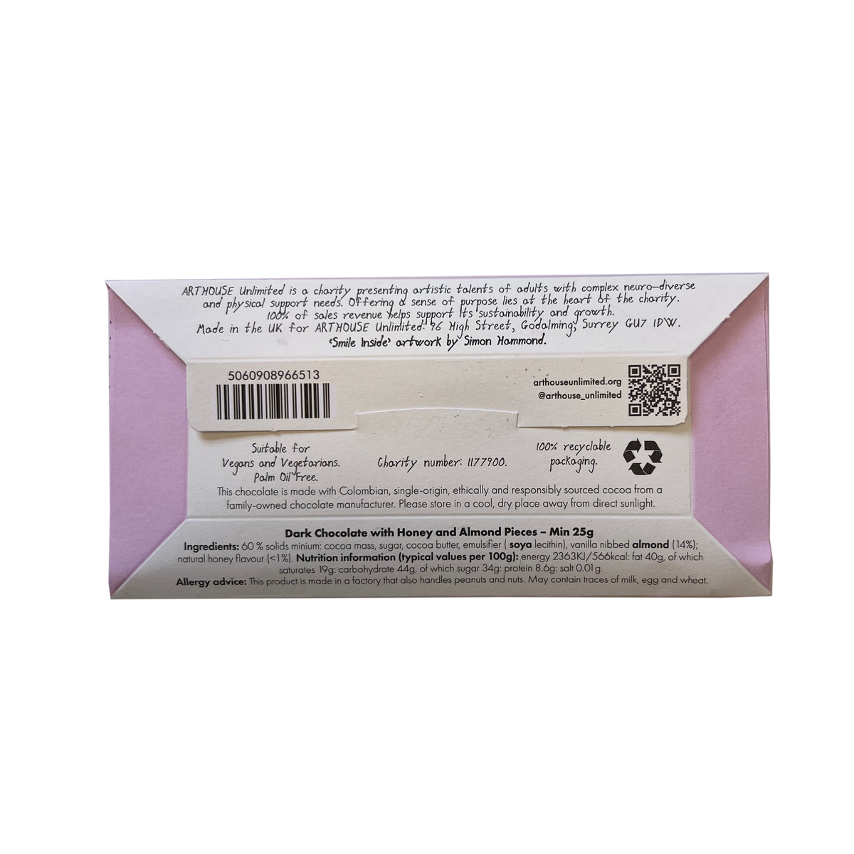Joy Sized: Smile Inside, Dark Chocolate with Honey & Almond Pieces