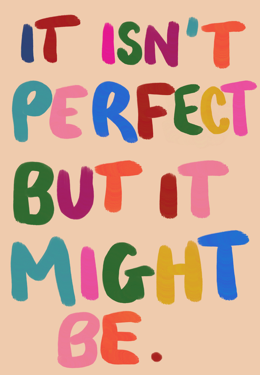 Colorful text on a beige background with motivational quote.