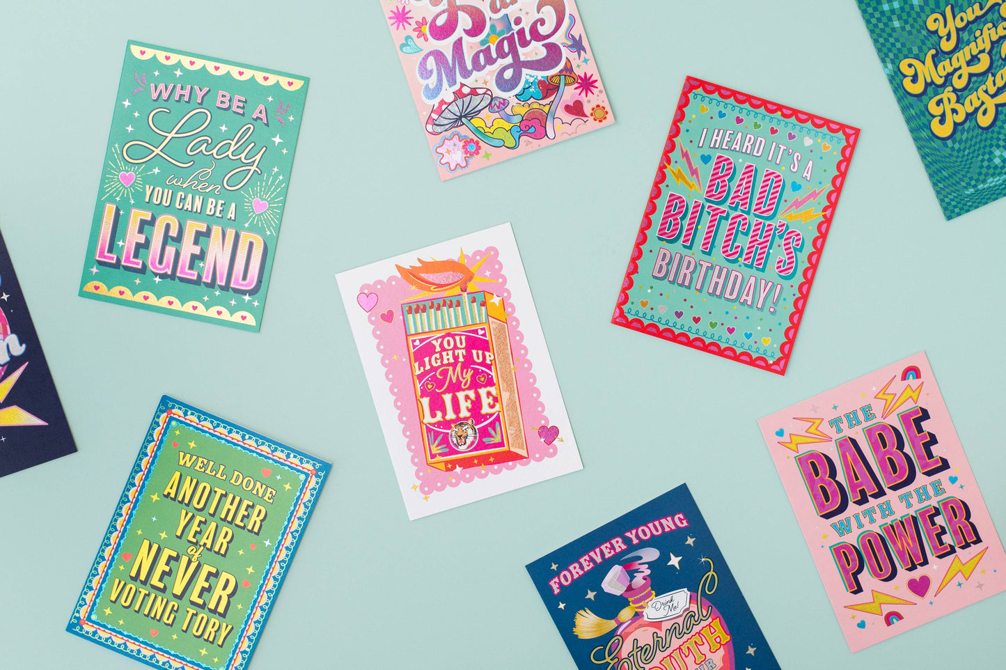 A selection of cards from Cath Tate Cards' Hot Foils Collection.